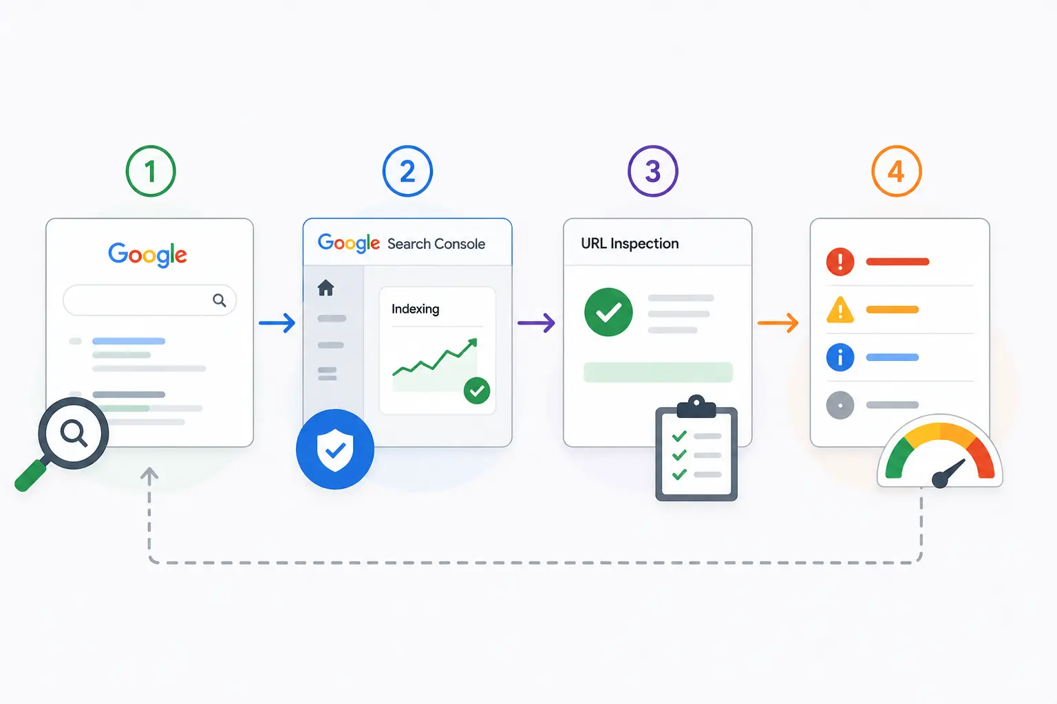 Workflow diagram showing how to check a domain for indexed spam pages using Google operators, Search Console, URL validation, and severity classification.