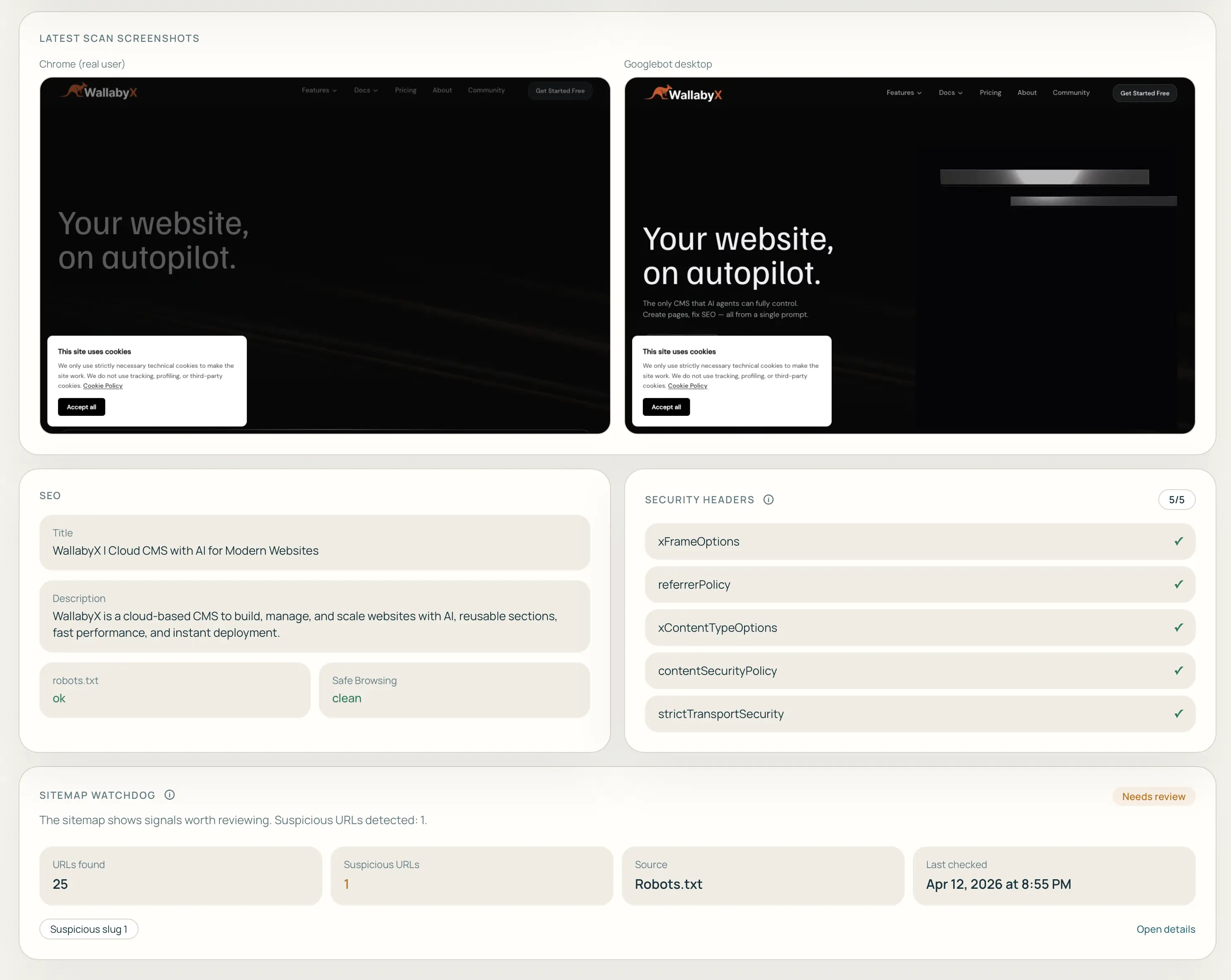 Scan results showing all integrity checks