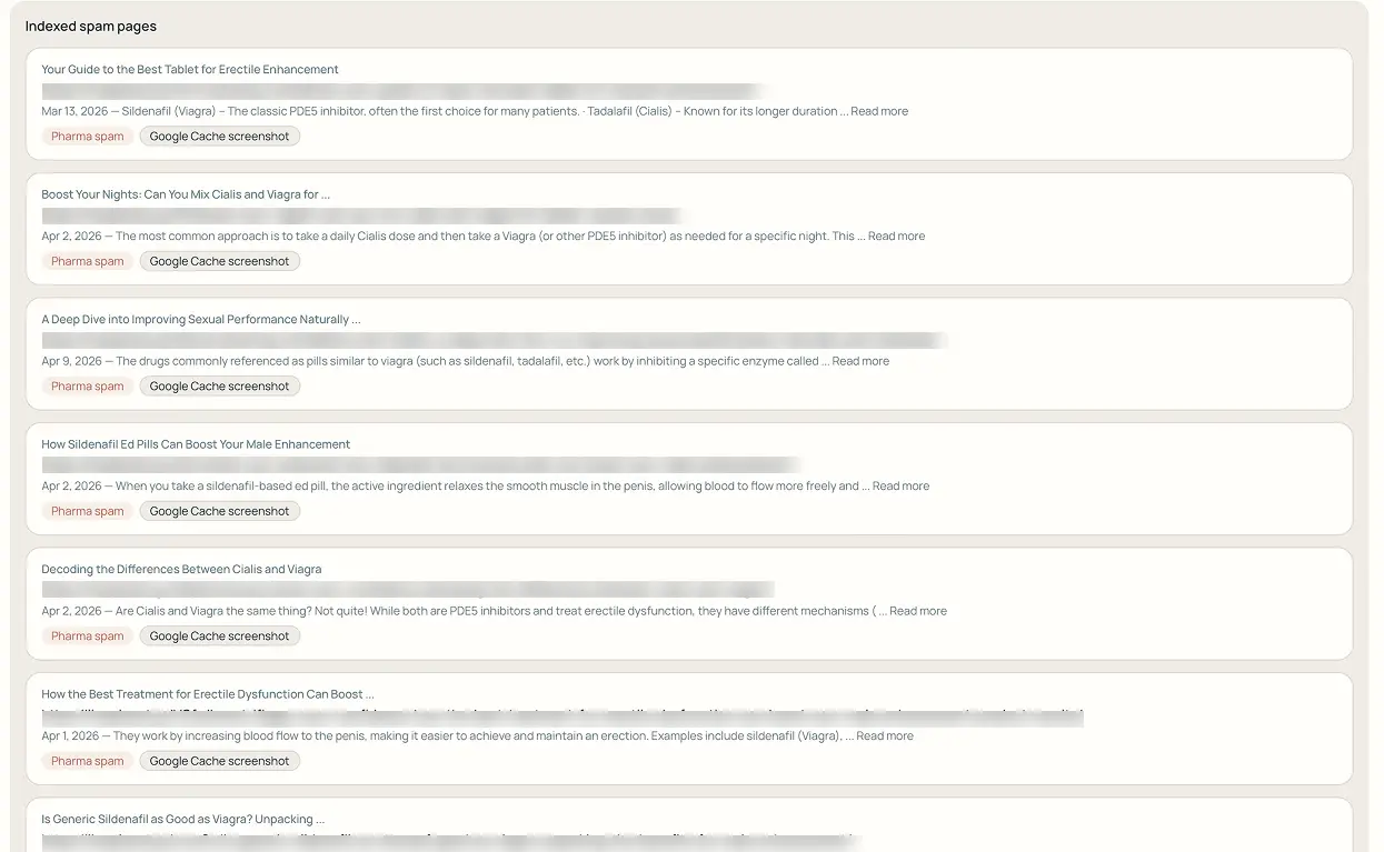 Google index spam detection results